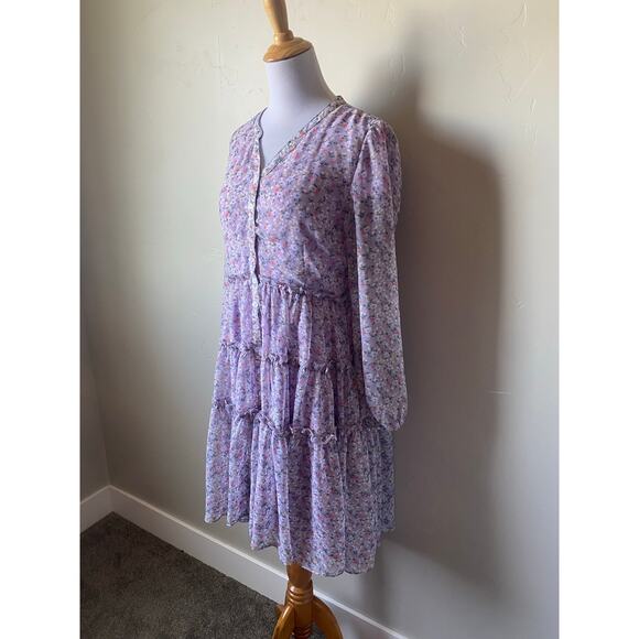Ivy City Co Lydia in Purple Floral Flowy Whimsical Tiered A-Line Chiffon Dress - Picture 5 of 14